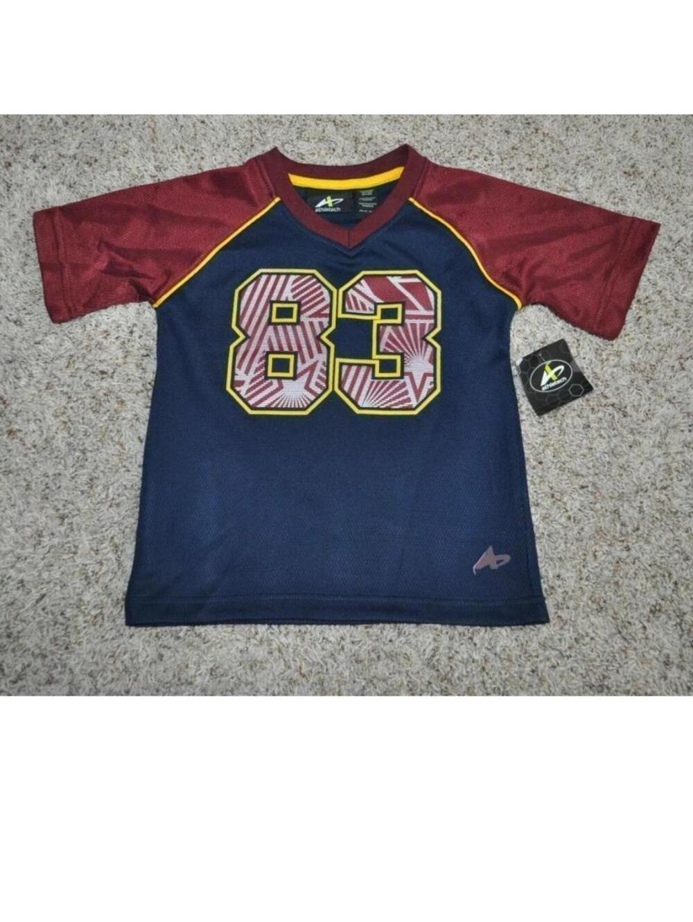 Boys Athletic Shirt 4/5 Short Sleeve V-Neck Red Blue Sport Athletech #83